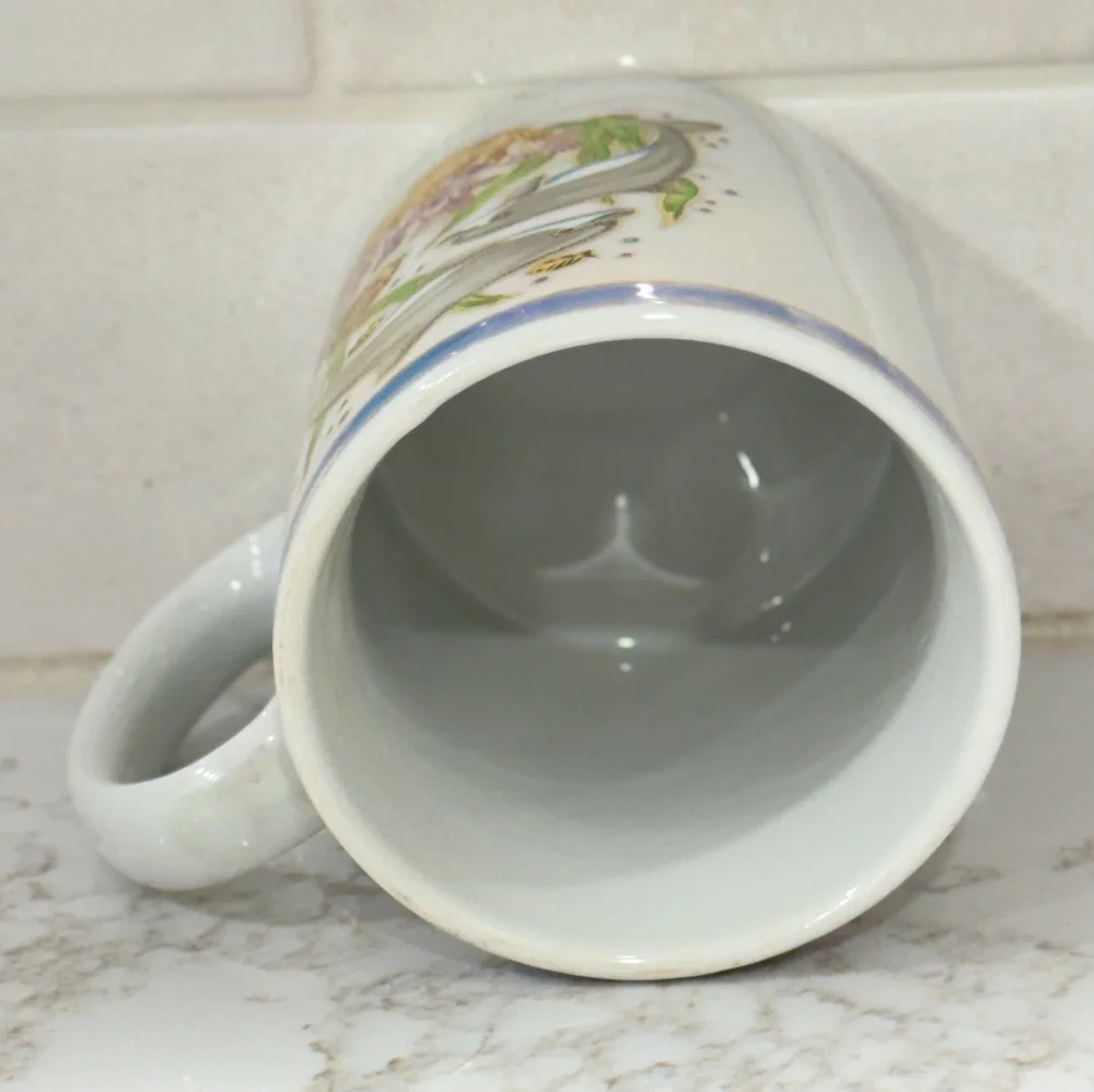 Vintage 80s-90s Dolphin Coffee Cup Mug Iridescent Mother of Pearl Lusterware